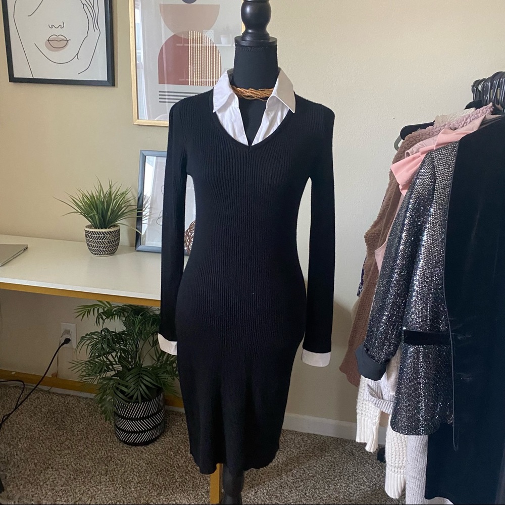 AB Studio Black&White Contrast Collar Bodycon Dress Size M